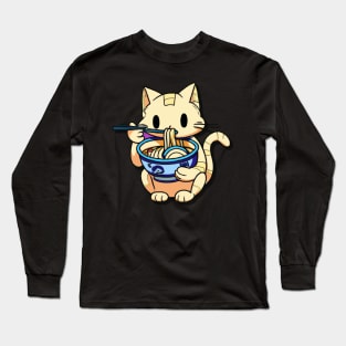 Cute cat eating ramen Long Sleeve T-Shirt